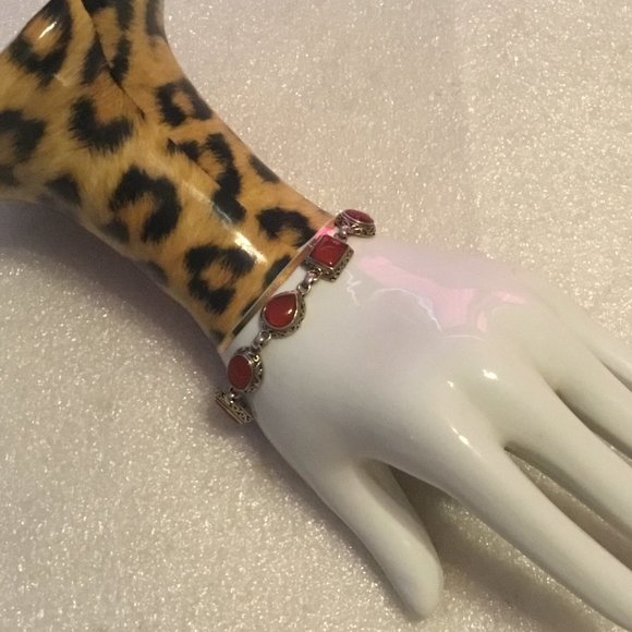 Gorgeous and vintage sterling silver carnelian stone bracelet - Picture 7 of 12